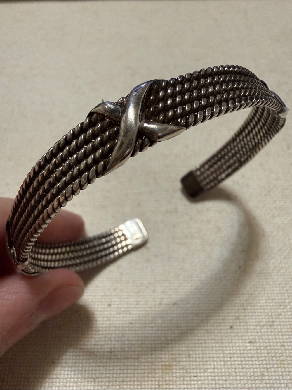 Sterling Silver 925 Twisted Rope Cuff Bracelet flexible Piece